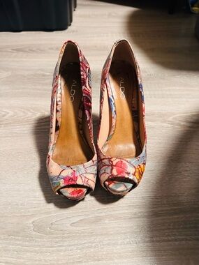 Aldo Multicolor Floral Peep-Toe Heels